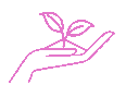 Stylised icon of a hand holding a seedling in a little pile of soil.