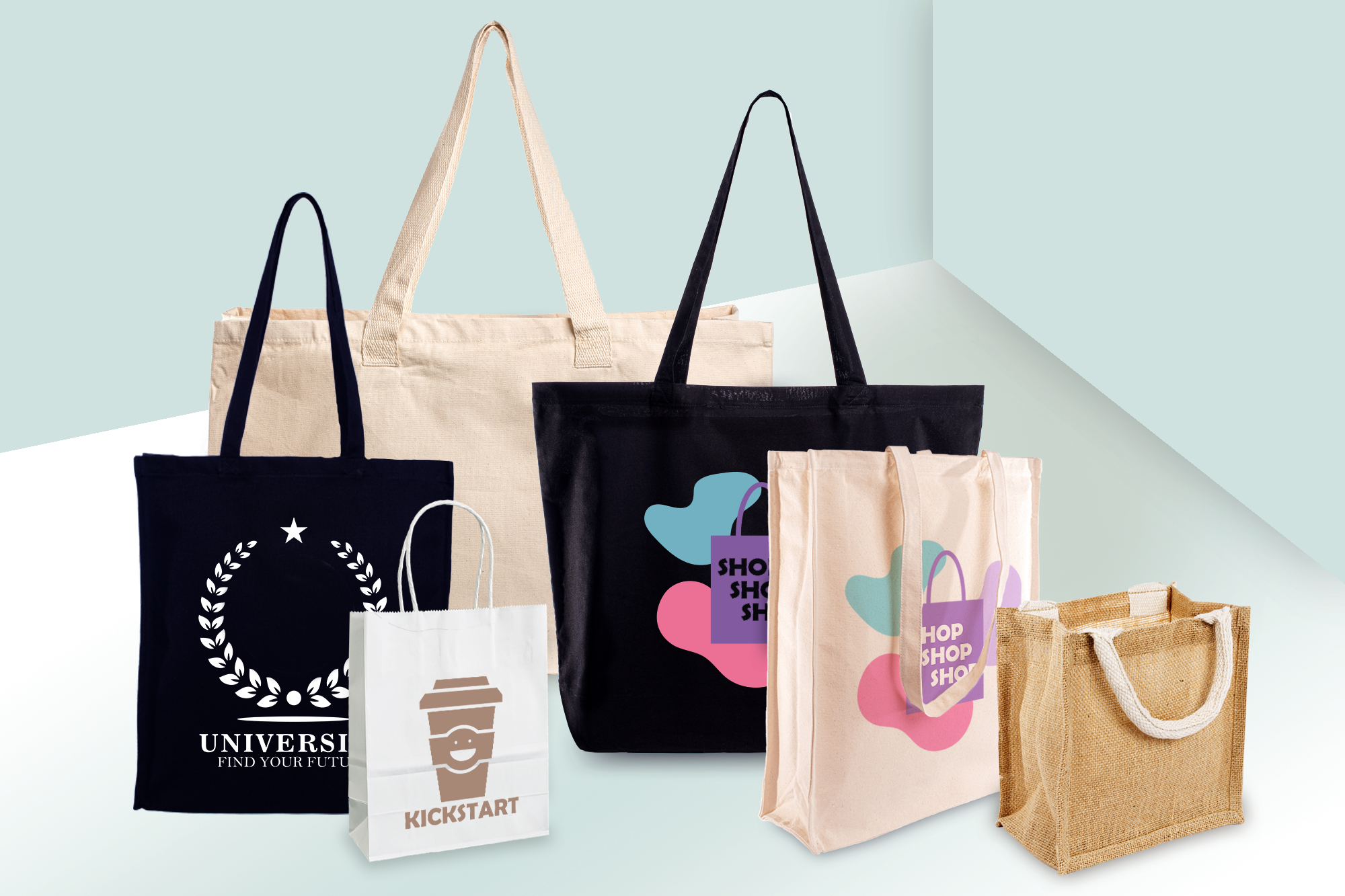 Shop all our tote bags in various styles, sizes and colours!