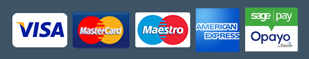 Payment accepted by Visa, Mastercard, Maestro and American Express via SagePay Opayo