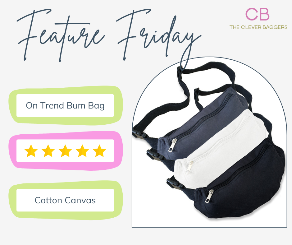 image of 3 8oz cotton canvas bum bags whilst also describing some key features.