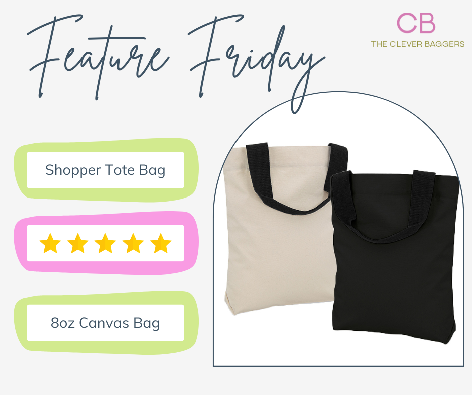 image of 2 8oz cotton canvas shopper tote bags whilst also describing some key features.