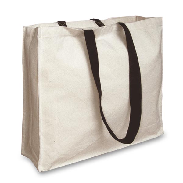 Image of a natural canvas tote bag with long black handles. SKU: LG-4337-CVNL