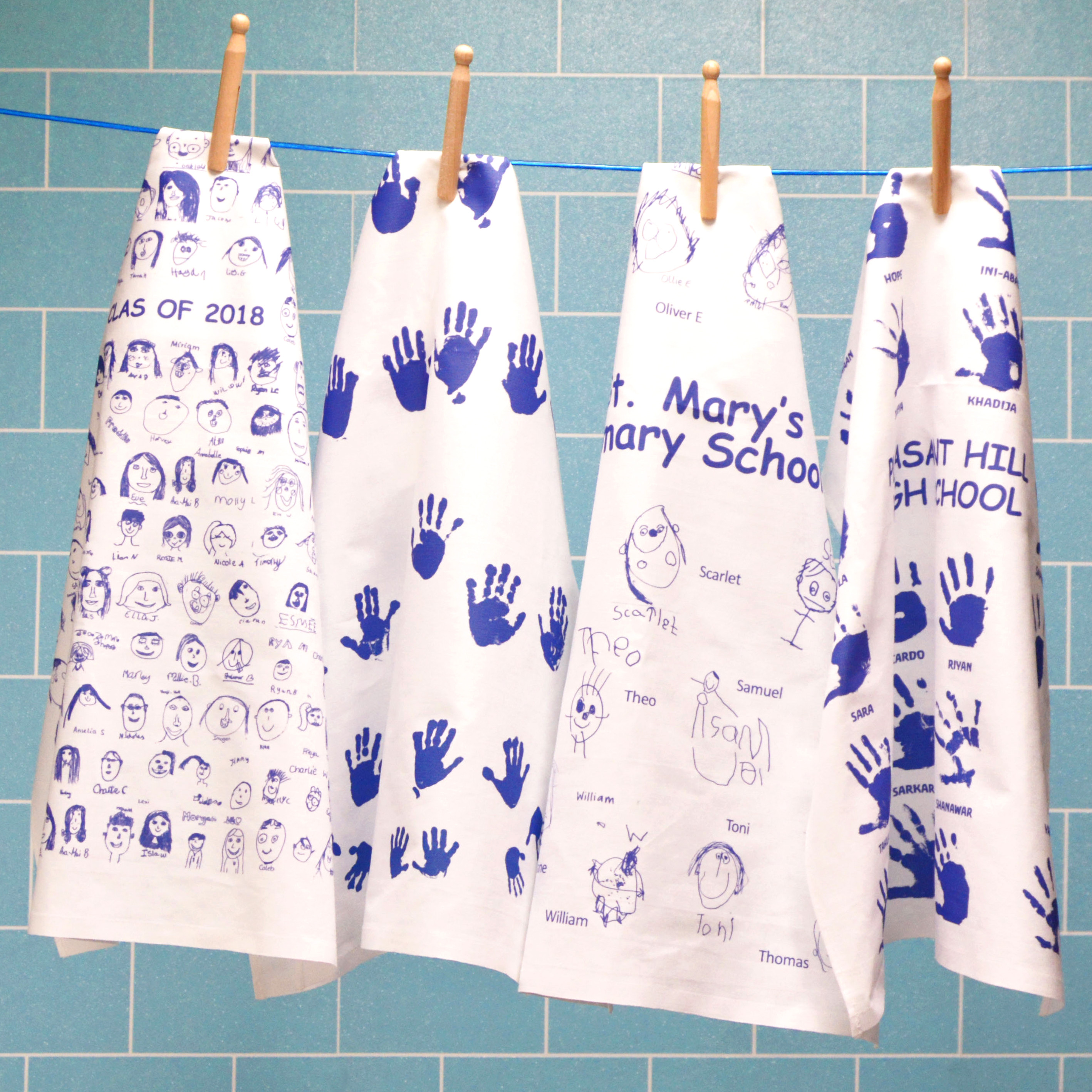 Image of Tea -Towels printed with illustrations drawn by children from St Mary's School