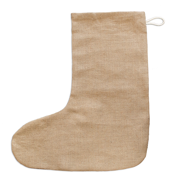 image of a large jute fabric stocking measuring 28cm x 57cm
