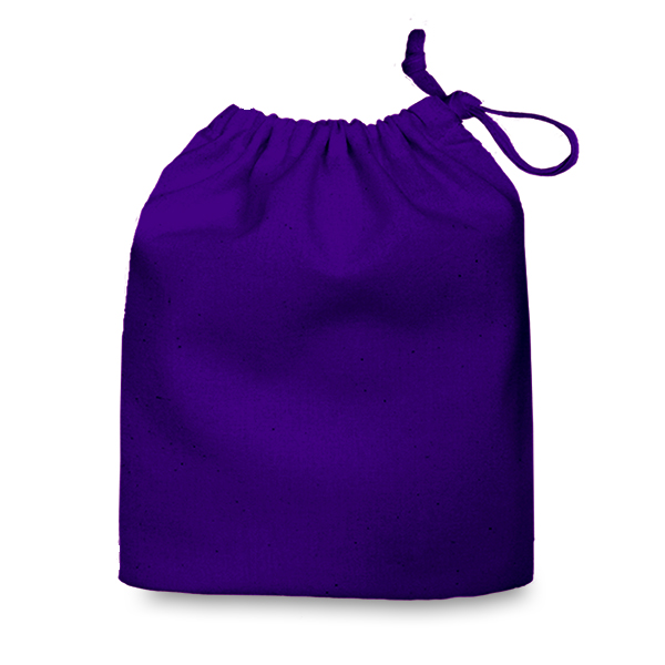 image of a purple cotton drawstring bag