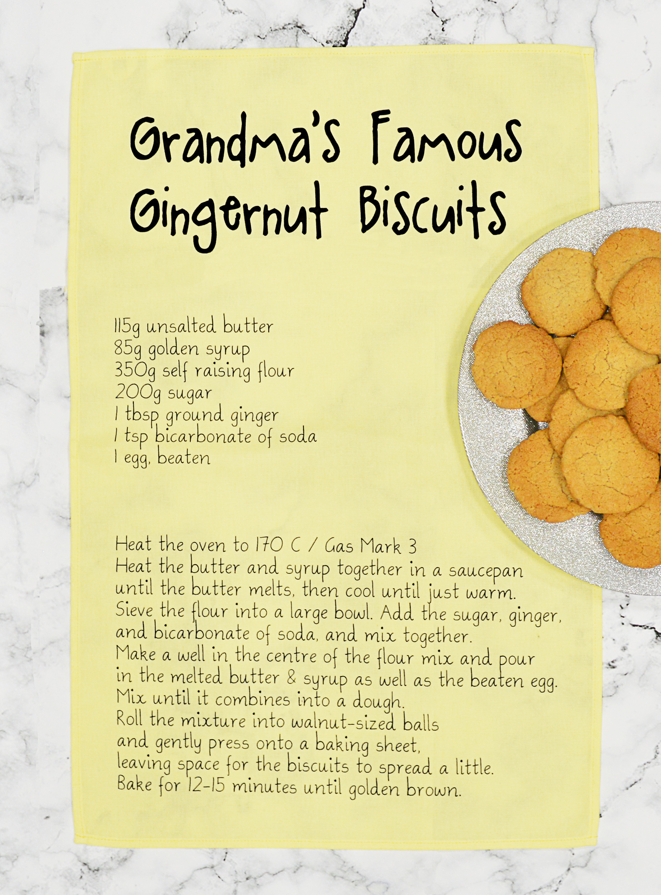 Image of a recipe printed onto a tea towel