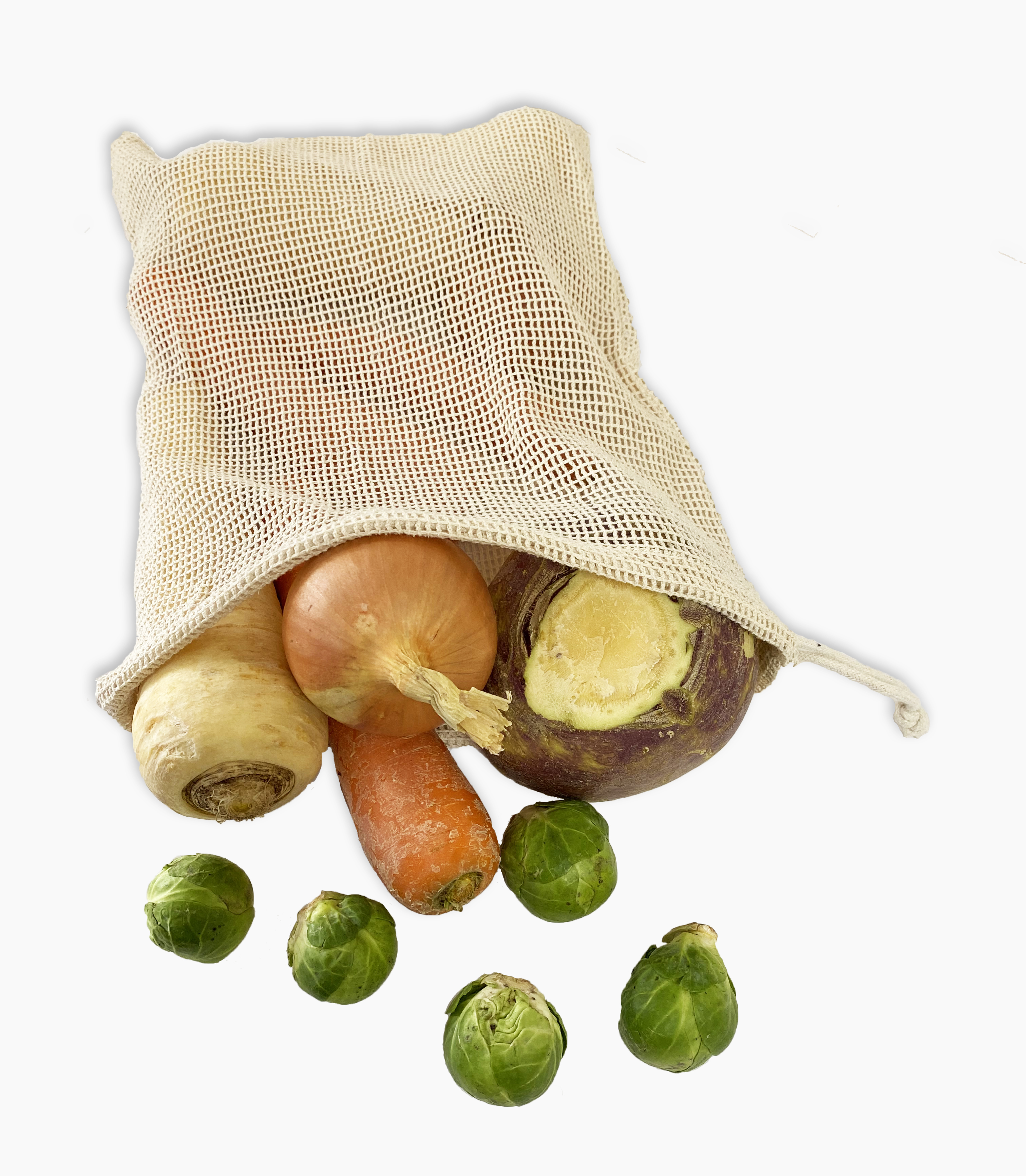 image of mesh bag with winter vegetables