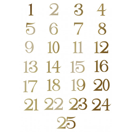 Small Iron on Advent Calendar Numbers in Antique Gold