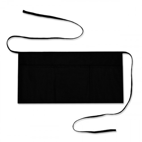 Black cotton short Bar Apron 52x26cm 3 pockets