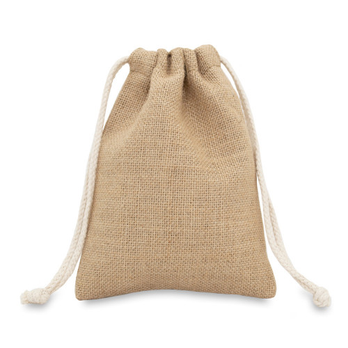 Natural jute drawstring bag 15x20cm with braided cotton drawcords
