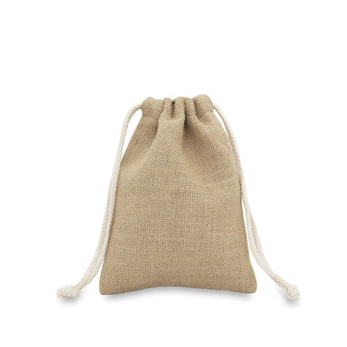 Natural jute drawstring bag 15x20cm with braided cotton drawcords