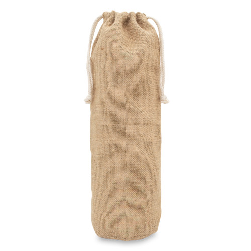 Natural jute drawstring bottle bag 17x37cm with braided cotton drawcords