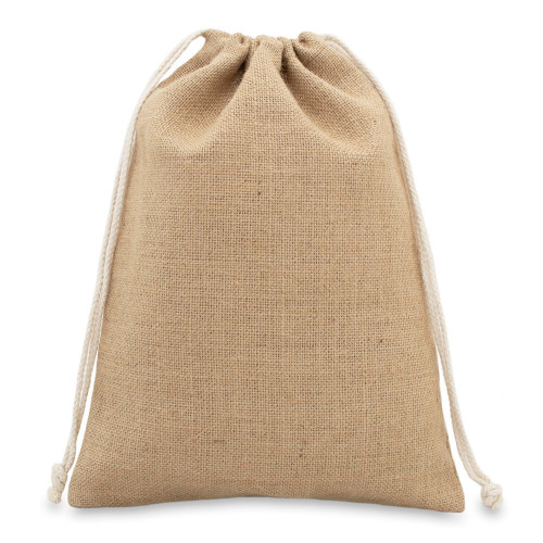 Natural jute drawstring bag 25x35cm with braided cotton drawcords