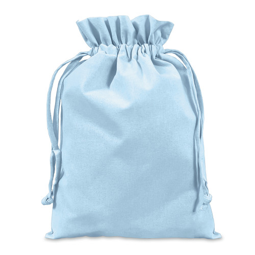 Pale blue cotton double drawstring bag 25 x 36 cm