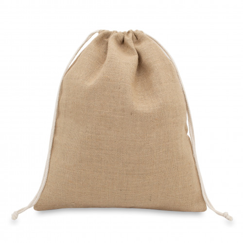 Natural jute drawstring bag 38x43cm with braided cotton drawcords