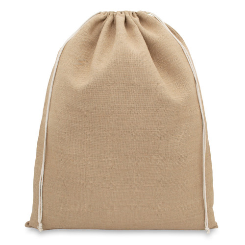 Natural jute drawstring sack 60x76cm with braided cotton drawcords
