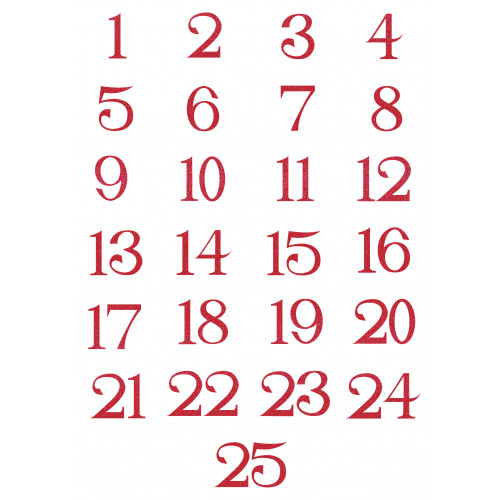 Small Iron on Advent Calendar Numbers in Glitter Red