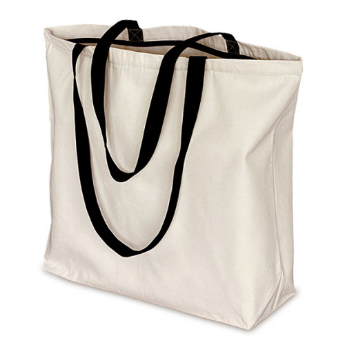 Natural canvas Super Shopper Black Handles + Zip 52x40cm Base 13cm