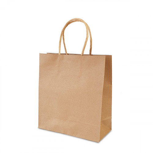 Brown Kraft Paper Tote Gift Bag 19x21x8cm. Short twisted paper handles