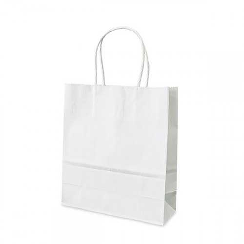 White Paper Tote Gift Bag 19x21x8cm. Short twisted paper handles