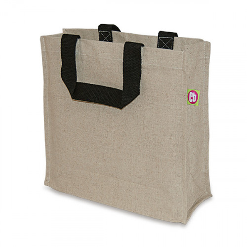 Natural hemp/cotton Carryall 30x30x10cm Black handles