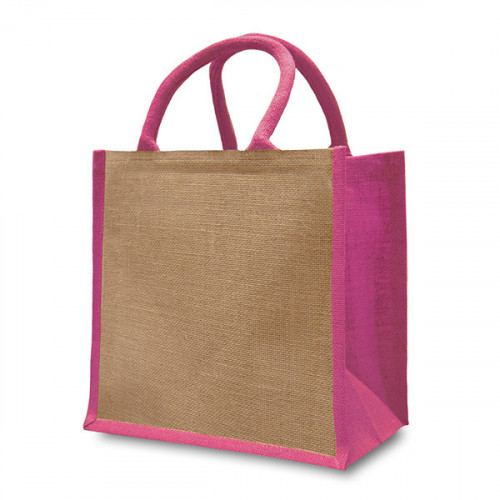 Natural/Pink Jute Box Bag 32x32x20cm