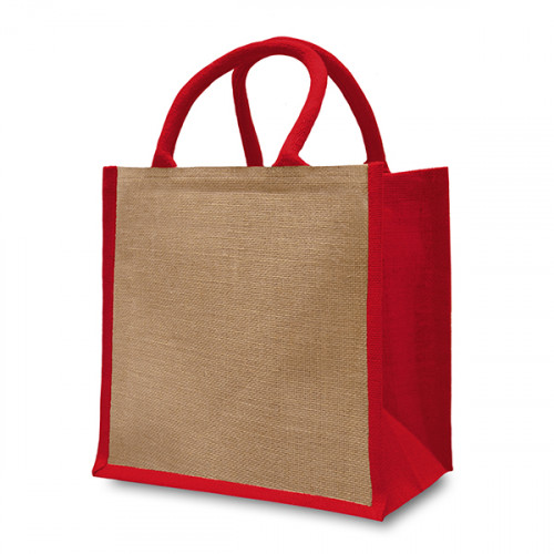 Jute bag - 3 colour box (small) with coloured handle and zipper