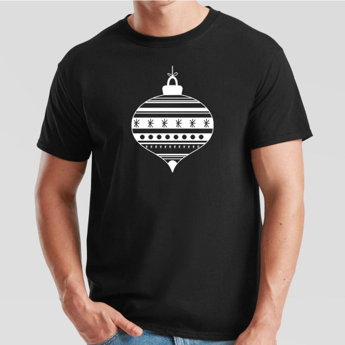 Black T-Shirt printed with Christmas bauble design in centre of the chest. An elegant & minimal design that radiates festive spirit without over-indulging in silliness or hype.