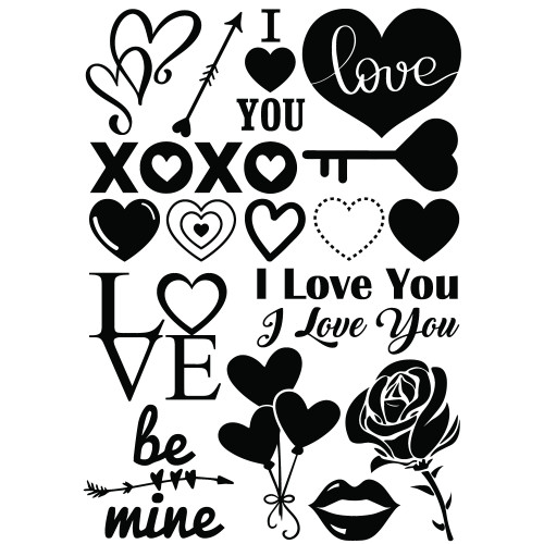 Black Love themed Iron on shapes A4 sheet
