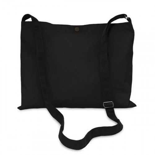 Black canvas 8oz Musette Bag 40x30cm, 150cm Long adjustable strap- front