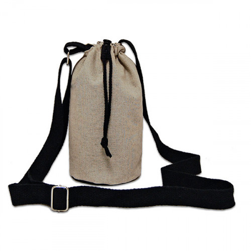 Natural hemp/cotton bottle Carrier Bag 13x18cm crossbody strap- close