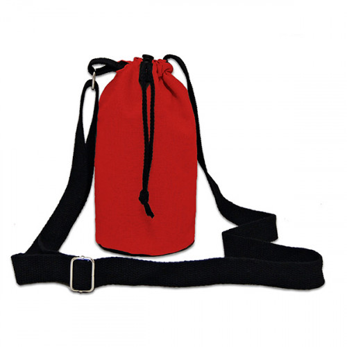 Red canvas 8oz bottle Carrier Bag 15x20cm crossbody strap- close