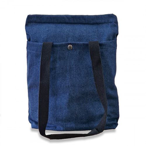 Indigo Denim Convertible Carrier/Rucksack front view - long handle & front pocket