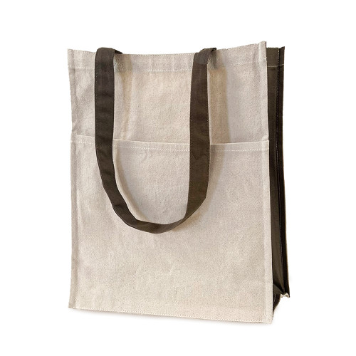 Natural & Khaki Canvas Tote Bag 32x36x10cm with front pocket
