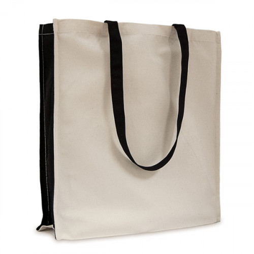 Natural canvas 8oz Shopper with Long black Handles & black Gusset