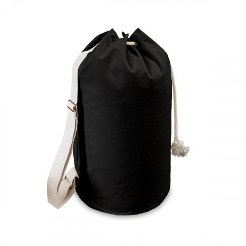 Black Canvas Sea Sack Rucksack with Natural Carrying Strap & Drawcord