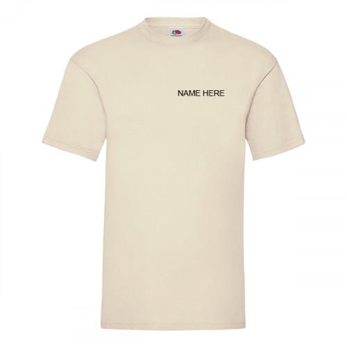 Natural t-shirt with 'Your Name' printed in black on front left