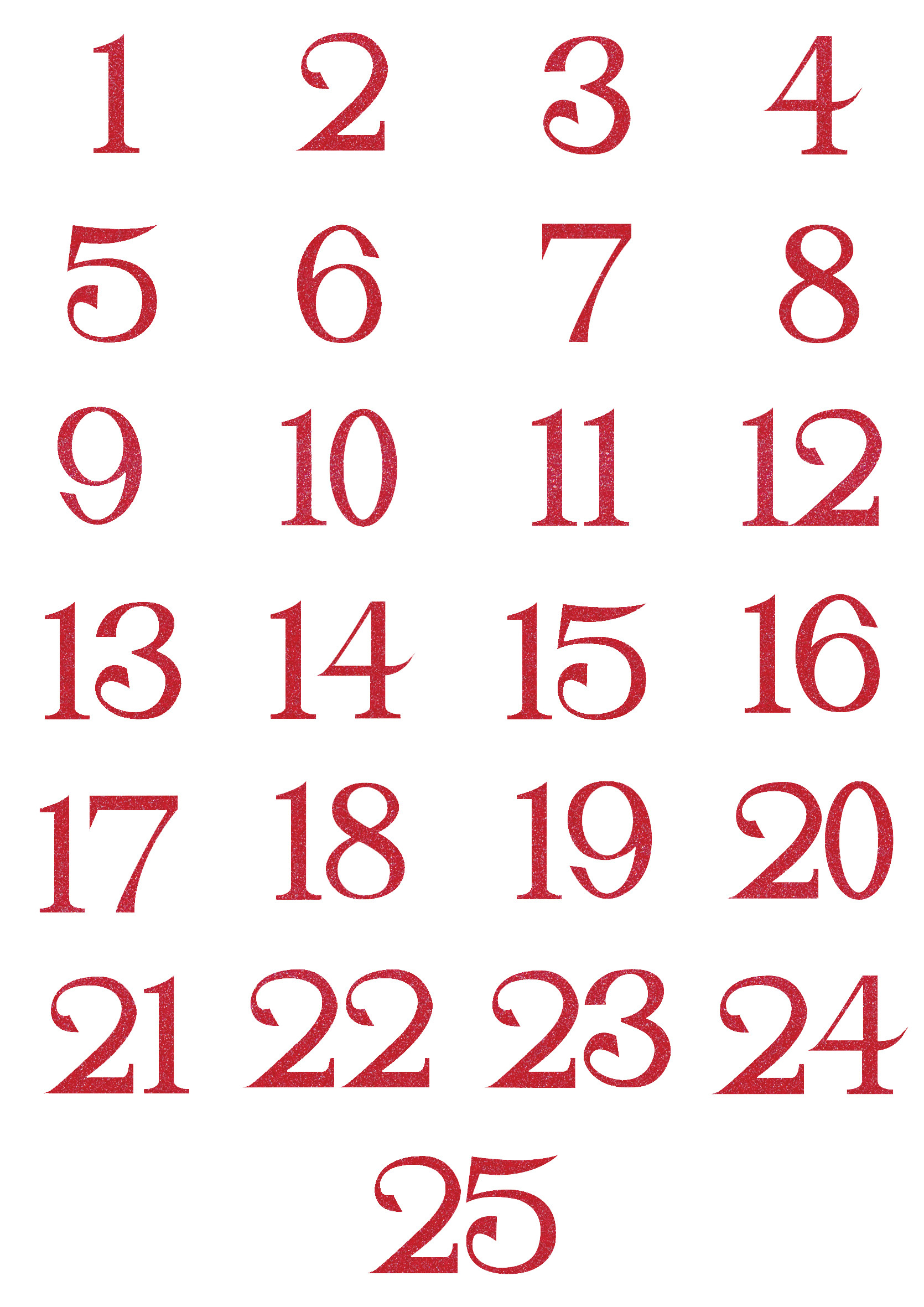 Glitter Red Sheet of Numbers 1-25, Textile Decoration Iron On Transfers