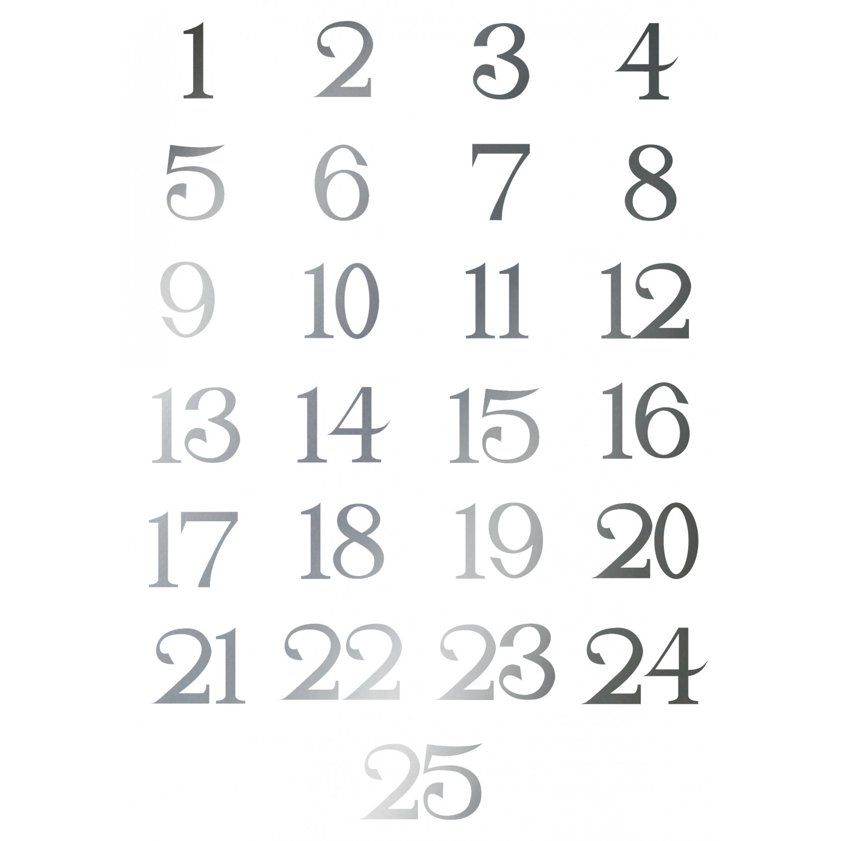 Antique Silver Sheet of Numbers 1-25 | Textile Decoration Iron On ...